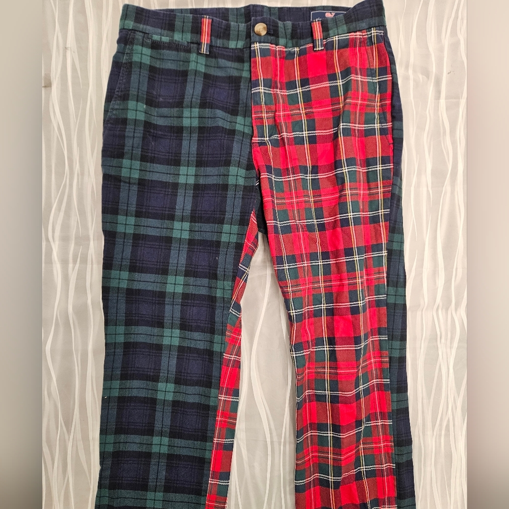 Vineyard Vines Men's Plaid Pants Red and Green Check